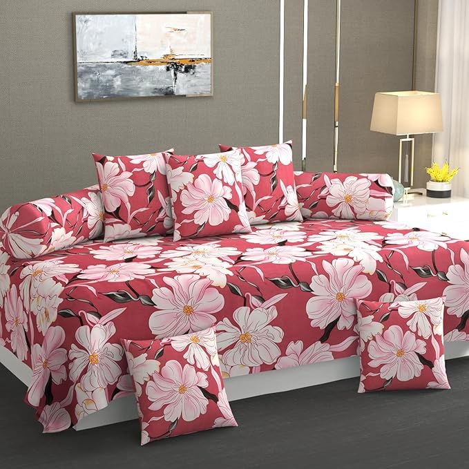 S&S Sands® 180 TC Diwan Cover Set, 1 Single Bedsheet (60 x 90 inch), 5 Pillows (16 x 16 inch), 2 Bolster Covers (16 x 32 inch) (D.Pink) - Image 5