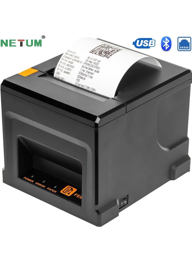 NETUM 3 in 1 80mm Bluetooth POS Receipt Printer 300mm/s USB Thermal Receipt Printer with Auto Cutter Cash Drawer, USB Ethernet Interface,Support Windows/Mac/Linux, Restaurant Kitchen Printer for ESC/POS (USB+LAN+BT) - Image 1