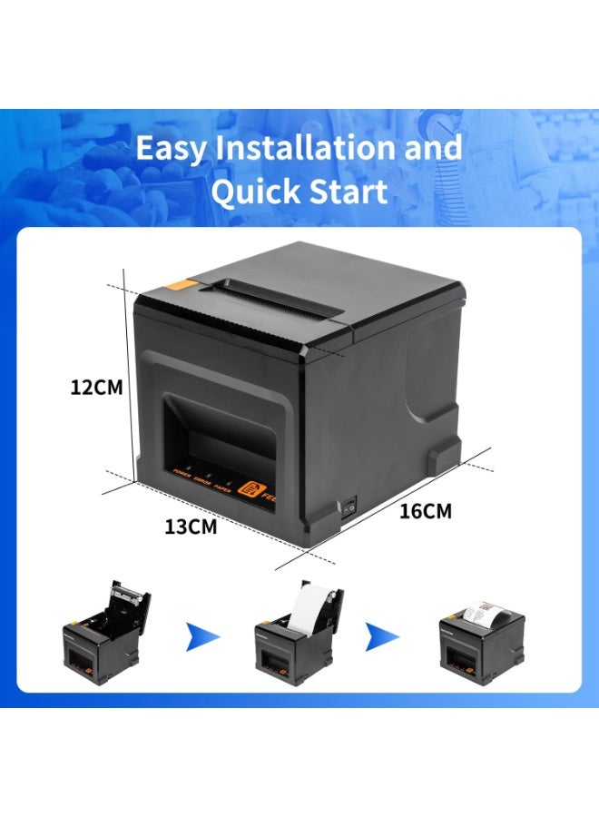 NETUM 3 in 1 80mm Bluetooth POS Receipt Printer 300mm/s USB Thermal Receipt Printer with Auto Cutter Cash Drawer, USB Ethernet Interface,Support Windows/Mac/Linux, Restaurant Kitchen Printer for ESC/POS (USB+LAN+BT) - Image 2