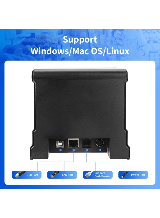 NETUM 3 in 1 80mm Bluetooth POS Receipt Printer 300mm/s USB Thermal Receipt Printer with Auto Cutter Cash Drawer, USB Ethernet Interface,Support Windows/Mac/Linux, Restaurant Kitchen Printer for ESC/POS (USB+LAN+BT) - Image 3