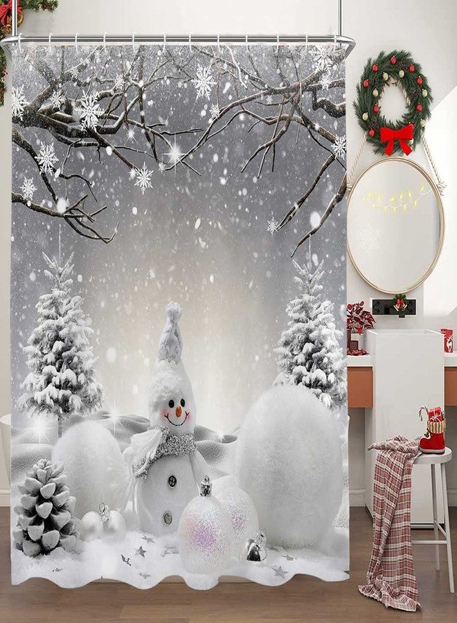 VEIGIKE Christmas Snowman Shower Curtain, Grey Winter Snowflake Holiday Xmas Fabric Shower Curtains Set for Bathroom, Cute Gray Restroom Decor Accessories with Hooks 72X 72 inch - Image 2