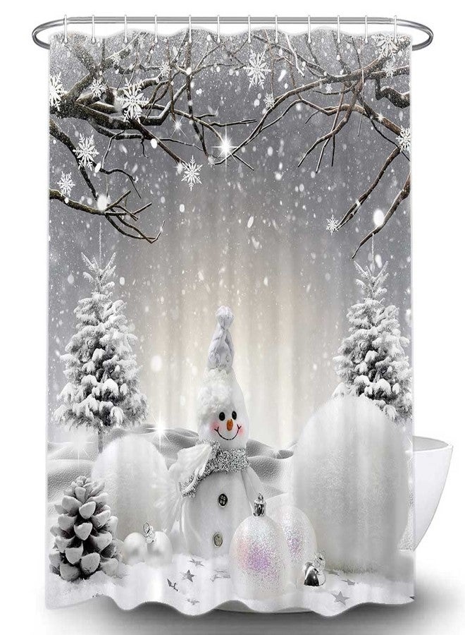 VEIGIKE Christmas Snowman Shower Curtain, Grey Winter Snowflake Holiday Xmas Fabric Shower Curtains Set for Bathroom, Cute Gray Restroom Decor Accessories with Hooks 72X 72 inch - Image 3
