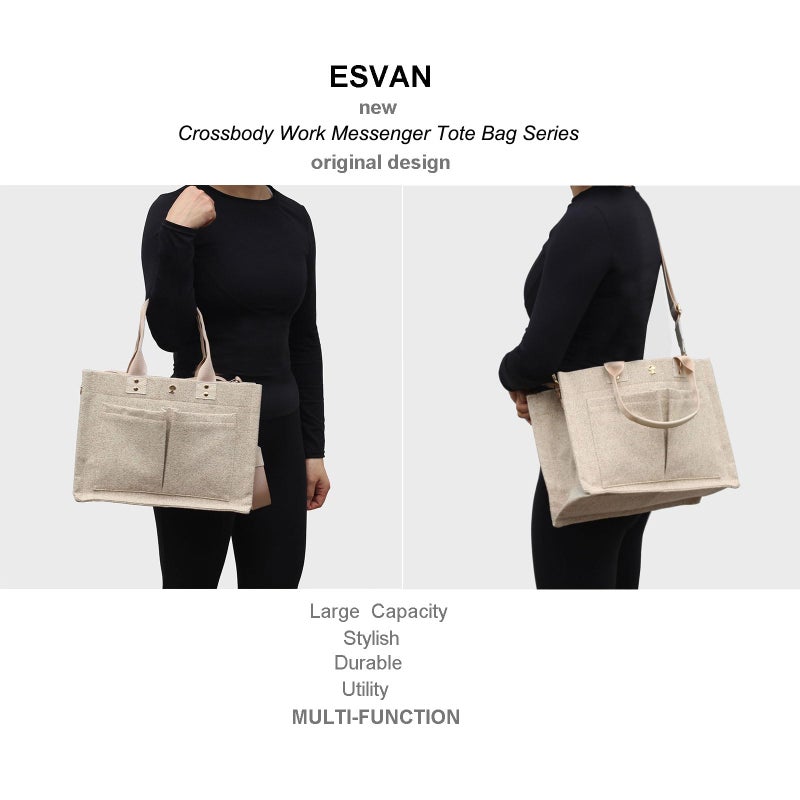 ESVAN Tote Bag for Women Purse Crossbody Bags for Work Diaper Travel Messenger Laptop Bag Handbags - Image 5
