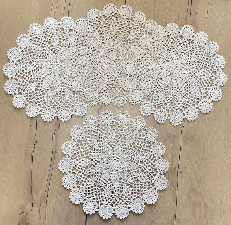 Phantomon 12 Inch Round Doilies Crochet Handmade Lace Placemats 100% Cotton Knitted Coasters, Pack of 4 (Beige) - Image 2