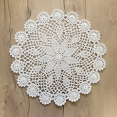 Phantomon 12 Inch Round Doilies Crochet Handmade Lace Placemats 100% Cotton Knitted Coasters, Pack of 4 (Beige) - Image 3