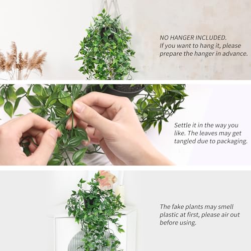 Whonline 3 Pack Artificial Hanging Plants Fake Plants with Pots for House Bedroom Wall Garden Decor - Image 3