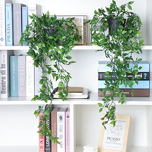 Whonline 3 Pack Artificial Hanging Plants Fake Plants with Pots for House Bedroom Wall Garden Decor - Image 4