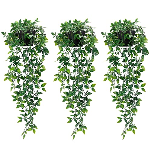 Whonline 3 Pack Artificial Hanging Plants Fake Plants with Pots for House Bedroom Wall Garden Decor - Image 1