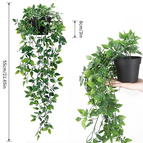 Whonline 3 Pack Artificial Hanging Plants Fake Plants with Pots for House Bedroom Wall Garden Decor - Image 2