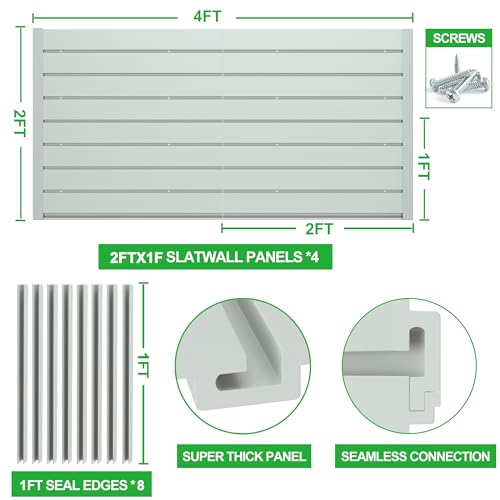 RELIANCER PVC Slat Wall Panels,4ft by 2ft (8 sqft) Garage Wall Organizer Storage System,Interlocking Slatwall Paneling Sheets,Workshop Slatwall Shelves Tools Organization,Wall Mounted Storage Rack - Image 2