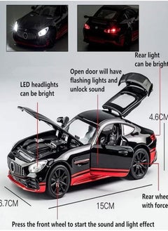 Generic "Elegant metallic Mercedes car (Black/Red) with movable doors, trunk, and hood, emitting realistic sounds with headlight illumination, fast wheels that make it zoom like a rocket, and a length of 16 cm of excitement and fun!"  - Image 4