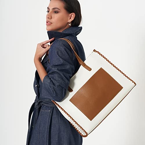 Miraggio Brooklyn Large Sized Tote Bag with Front Pocket for Women | Office Handbag for Women | Fits Upto 16" Laptop | Ladies Shoulder Purse (Ivory) - Image 2