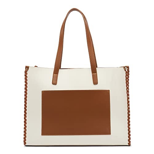 Miraggio Brooklyn Large Sized Tote Bag with Front Pocket for Women | Office Handbag for Women | Fits Upto 16" Laptop | Ladies Shoulder Purse (Ivory) - Image 1