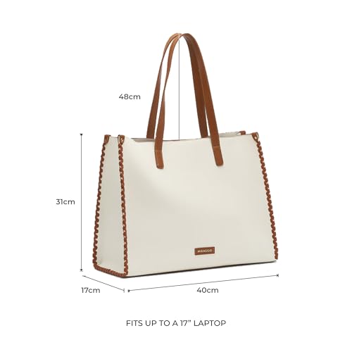 Miraggio Brooklyn Large Sized Tote Bag with Front Pocket for Women | Office Handbag for Women | Fits Upto 16" Laptop | Ladies Shoulder Purse (Ivory) - Image 3