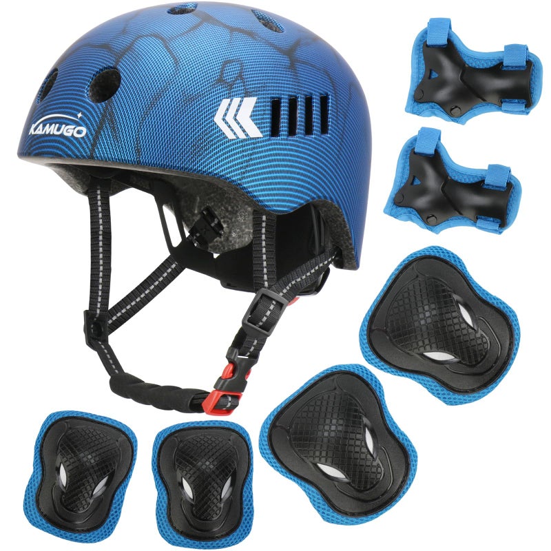 KAMUGO Kids Bike Helmet, Toddler Helmet for Ages 2-8 Boys Girls with Sports Protective Gear Set Knee Elbow Wrist Pads for Skateboard Cycling Scooter(Blue) - Image 1