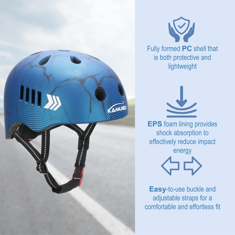 KAMUGO Kids Bike Helmet, Toddler Helmet for Ages 2-8 Boys Girls with Sports Protective Gear Set Knee Elbow Wrist Pads for Skateboard Cycling Scooter(Blue) - Image 3