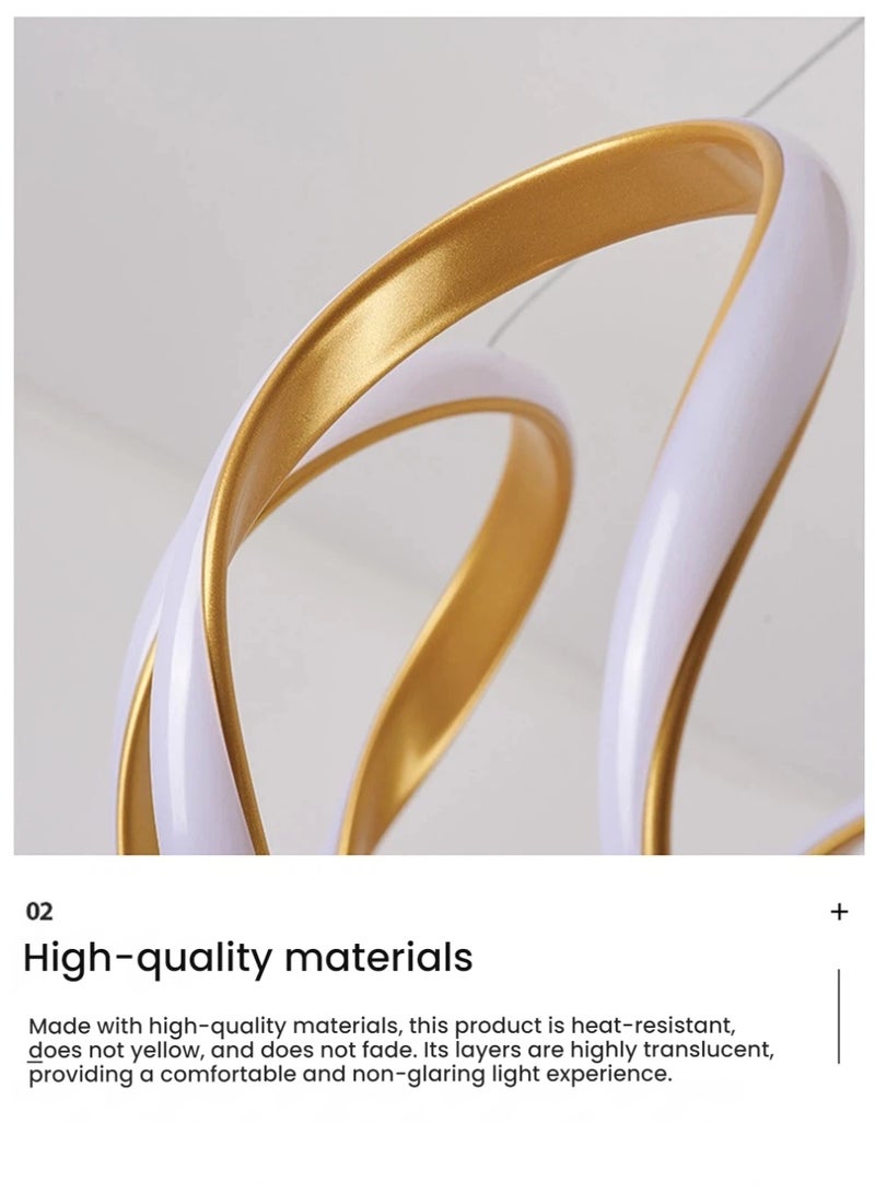 A modern LED pendant light with wavy light strips and three light spheres. It offers three adjustable lighting colors, adjustable height, remote control/switch control. Suitable for bedrooms, living rooms, above dining tables. 60W, golden - Image 3