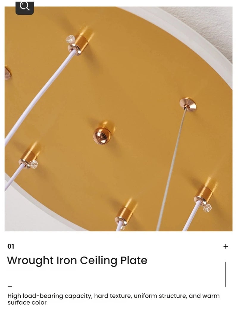 A modern LED pendant light with wavy light strips and three light spheres. It offers three adjustable lighting colors, adjustable height, remote control/switch control. Suitable for bedrooms, living rooms, above dining tables. 60W, golden - Image 4