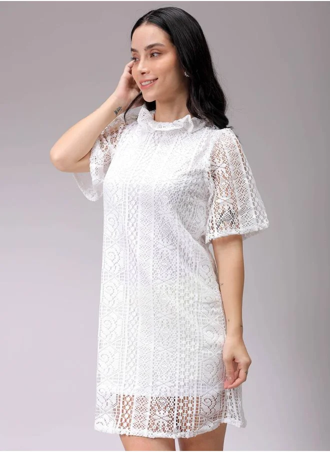 مرفوعة Women A-Line Casual Lace Shift Dress