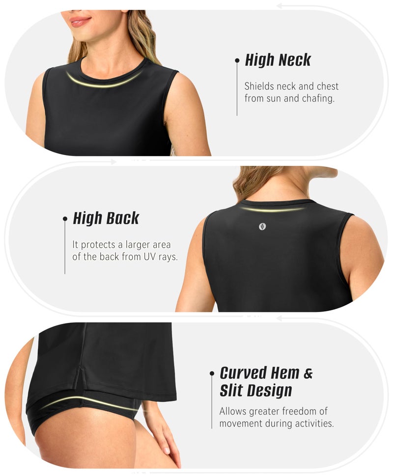 SANTINY Sleeveless Rash Guard for Women UPF 50+ Modest Swimsuit Quick Dry High Neck Bathing Suit Swim Top Swim Tank (Black_L) - Image 5