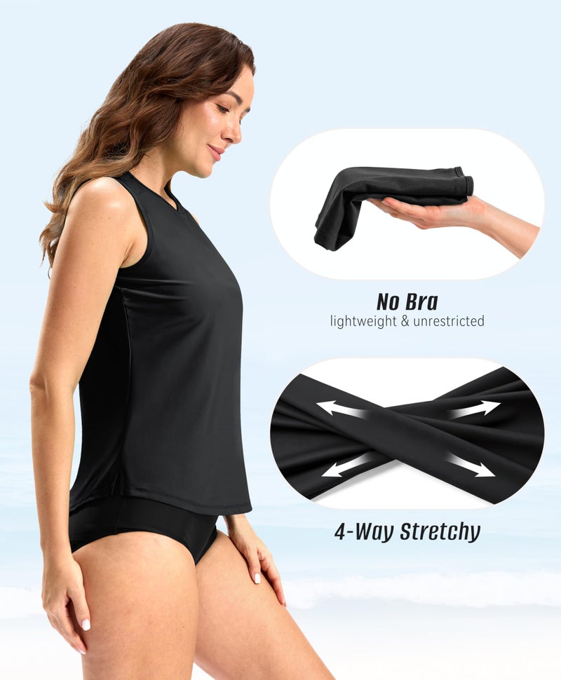 SANTINY Sleeveless Rash Guard for Women UPF 50+ Modest Swimsuit Quick Dry High Neck Bathing Suit Swim Top Swim Tank (Black_L) - Image 4