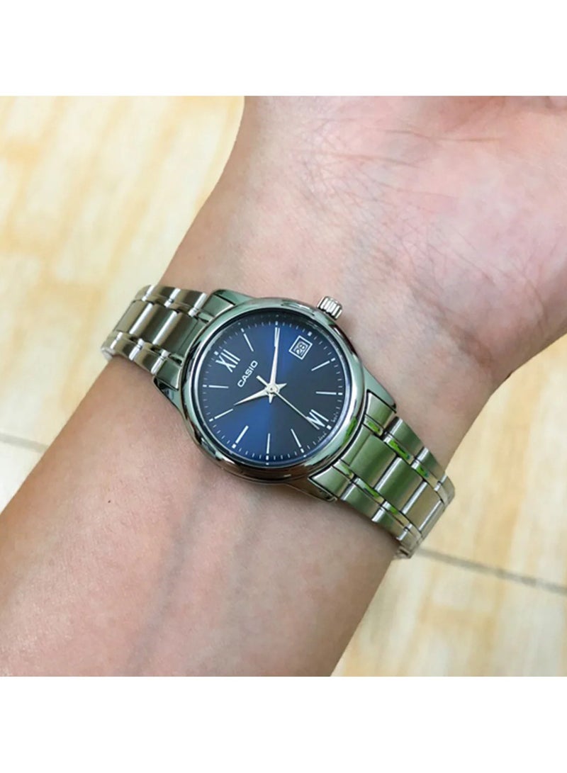 Casio Watch for Women LTP-V002D-2B3UDF Analog Stainless Steel Band Silver & Blue - Image 3