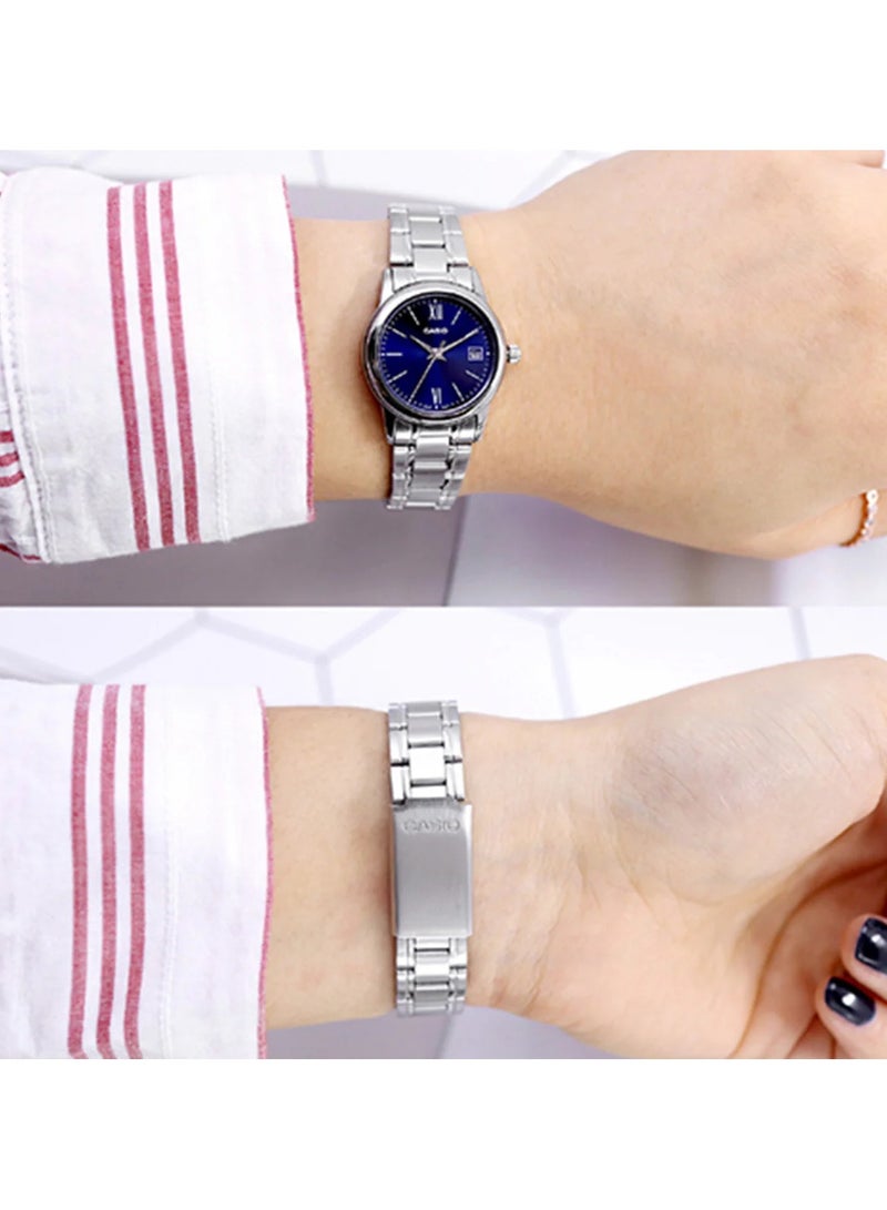 Casio Watch for Women LTP-V002D-2B3UDF Analog Stainless Steel Band Silver & Blue - Image 4