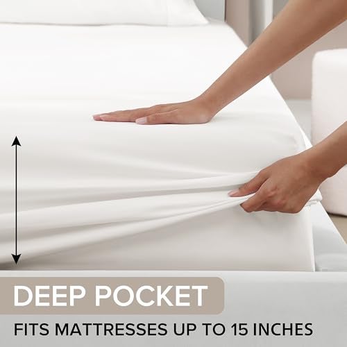 UGG Full Sheet Set 4-Piece Luxury Cooling Sheets Deep Pockets Premium Bedding with 2 Pillow Shams Hypoallergenic Machine Washable Soft Lightweight Bed Set for Bedroom, Full, White (Hedi) - Image 5