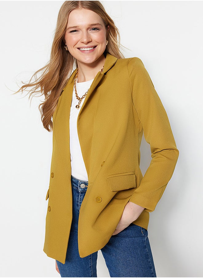 trendyol - Light Brown Regular Lined Double Breasted Closure Button Detailed Woven Blazer Jacket TWOAW21CE0264 - Image 1
