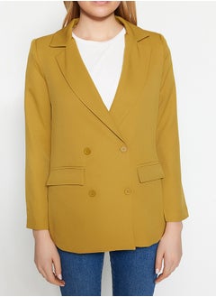 trendyol Light Brown Regular Lined Double Breasted Closure Button Detailed Woven Blazer Jacket TWOAW21CE0264  - Image 4