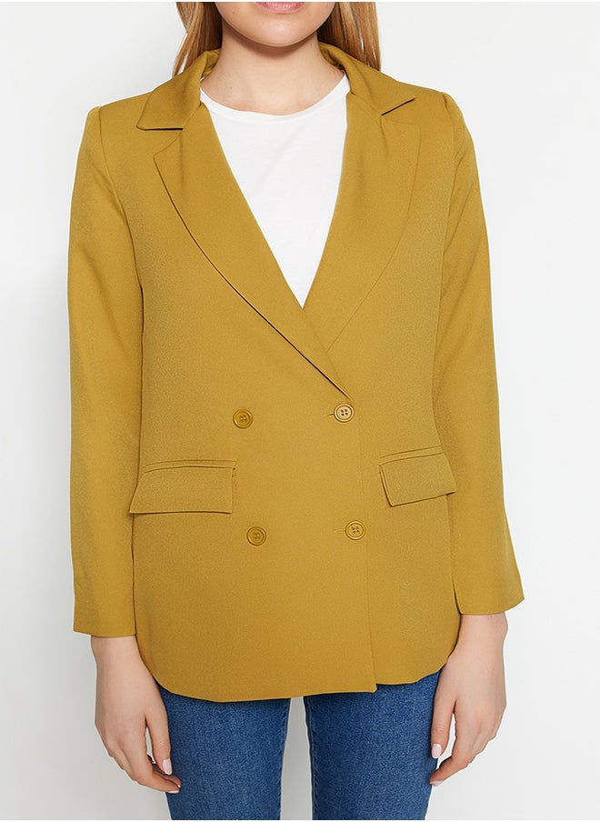 trendyol - Light Brown Regular Lined Double Breasted Closure Button Detailed Woven Blazer Jacket TWOAW21CE0264 - Image 1