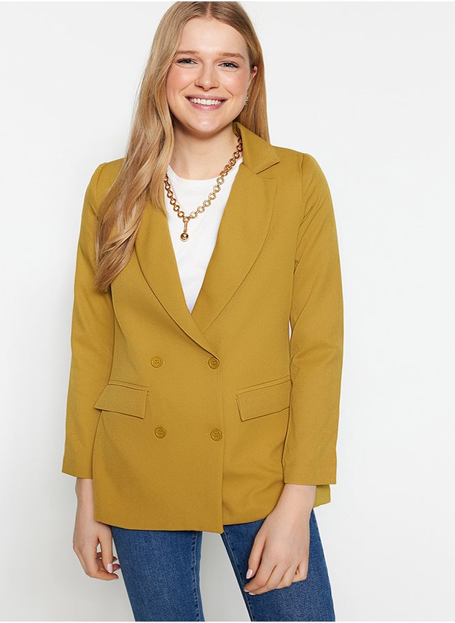 trendyol - Light Brown Regular Lined Double Breasted Closure Button Detailed Woven Blazer Jacket TWOAW21CE0264 - Image 1