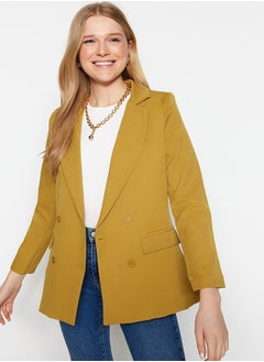 Light Brown Regular Lined Double Breasted Closure Button Detailed Woven Blazer Jacket TWOAW21CE0264