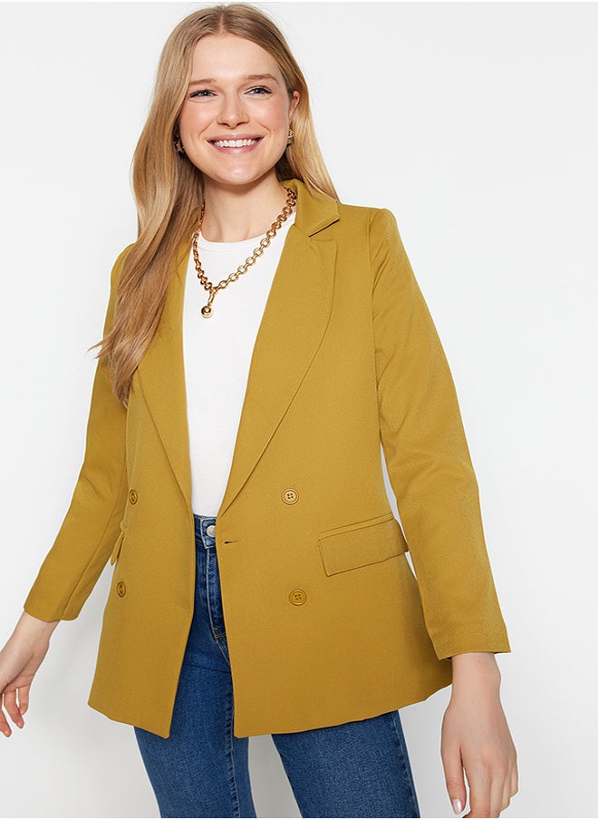 trendyol - Light Brown Regular Lined Double Breasted Closure Button Detailed Woven Blazer Jacket TWOAW21CE0264 - Image 1