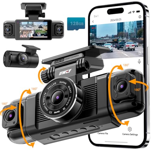 IIWEY N5 4 Channel Dash Cam 360° View, 1080P Front and Rear Inside, Left Right Dash Camera for Cars, 8 IR Lamps Night Vision, 5G WiFi & APP Control, G-Sensor, Parking Mode, with a Free 128GB SD Card - Image 1