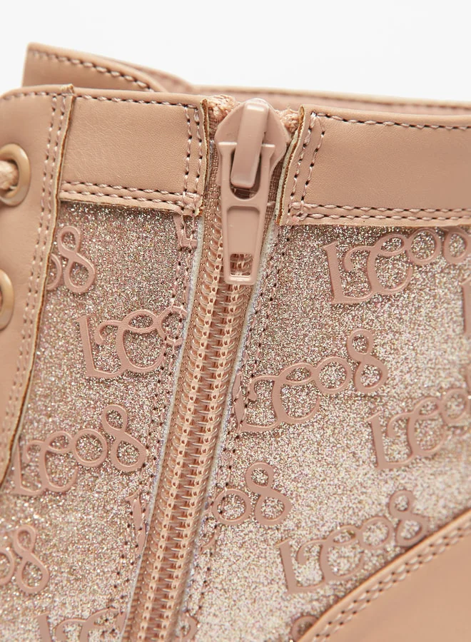 Lee Cooper Girls' Logo Detail Lace Up High Cut Boots