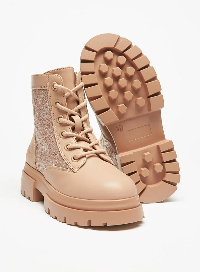 Lee Cooper Girls' Logo Detail Lace Up High Cut Boots