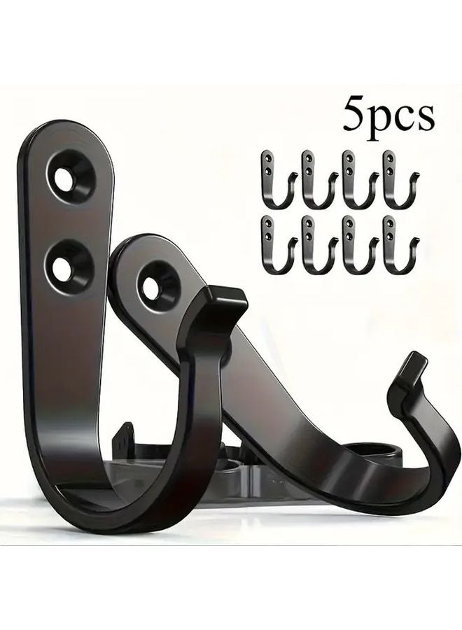 Industrial Pipe Style Black Metal Wall Hooks 5pcs Heavy Duty Easy Install Home Office Decor - Image 1