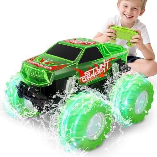 Drefirsa Amphibious Monster Truck Toy Waterproof Remote Control Car 4WD OffRoad RC Truck with Colorful Light RC Stunt Car Toy for 47 812 Year Boy Birthday Gift Present - Image 1