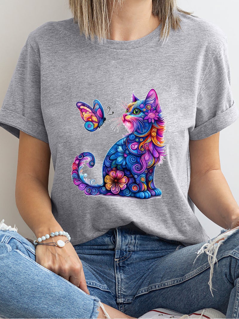 Independent Station Women'S Tops Round Neck Cartoon Printed Short-Sleeved T-Shirt-M - Image 1
