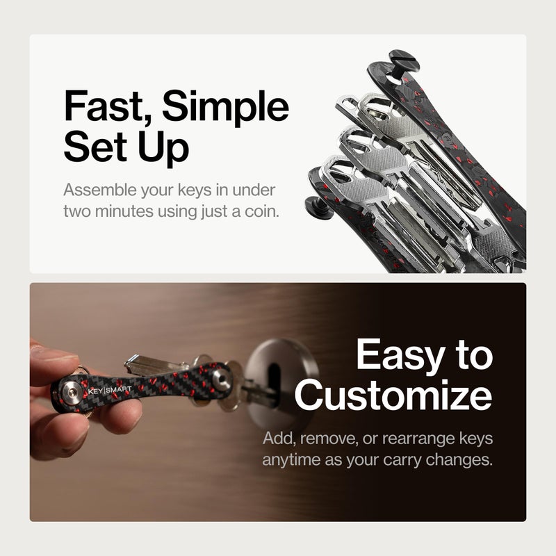 key smart KeySmart Original Key Holder - Compact Key Organizer for Key Chain, Minimalist Clutter-Free EDC Keychains Key Ring, Red Forged Carbon Fiber, 14 Keys - Image 4