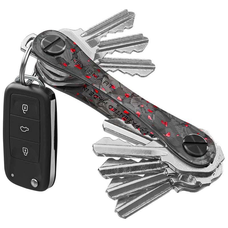 key smart KeySmart Original Key Holder - Compact Key Organizer for Key Chain, Minimalist Clutter-Free EDC Keychains Key Ring, Red Forged Carbon Fiber, 14 Keys - Image 1