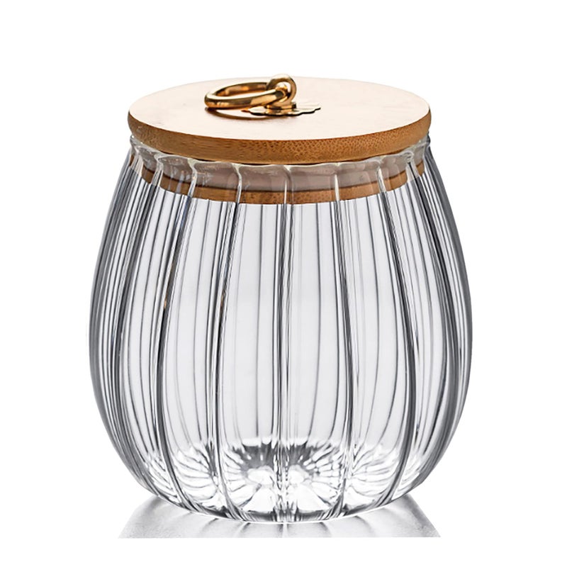 FANTESTICRYAN Glass Coffee Nuts Canister Airtight Storage Jar Petal Decorative Container with Bamboo Lid Metal Handle Easy to Grasp 700ml 23 FL OZ
