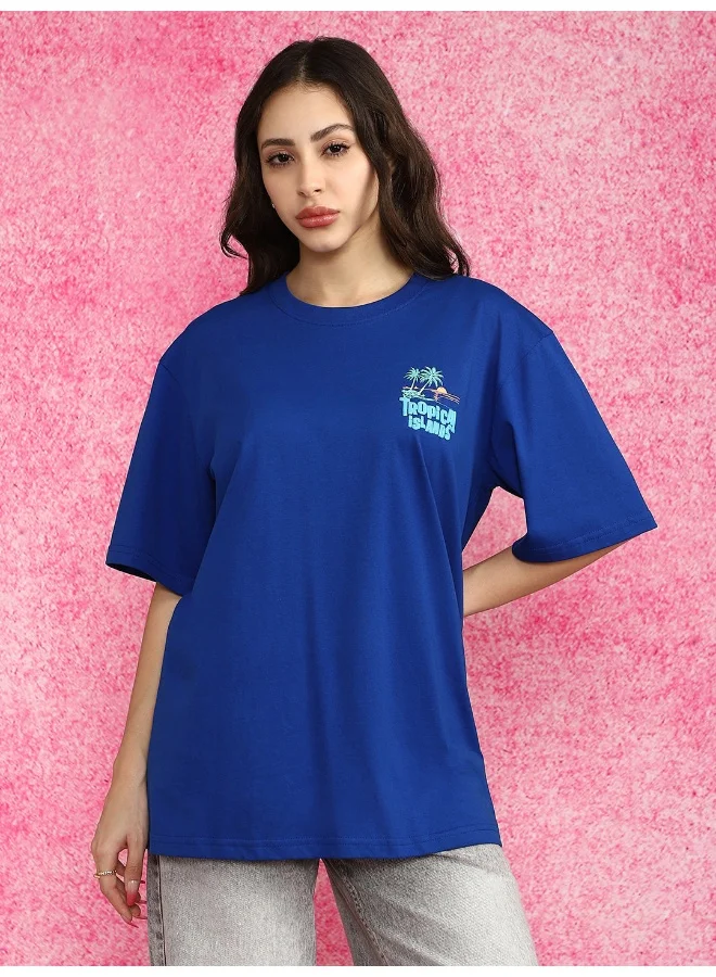 جونبيري JUNEBERRY® Pure Cotton Oversized Baggy Fit Drop Shoulder Graphic Printed Round Neck T-Shirt for Women (OS_100_JBTRL_RB_S)