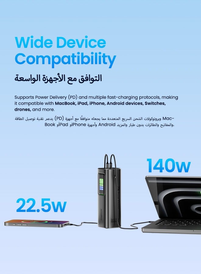 Faster Power Xtreme PX140 Watts 27600mAh Power Bank- 3 Ports (2xUSB-C + 1xUSB-A) 140W PD Fast Charging Smart TFT Display- Travel Friendly Safety Protection for MacBook, iPhone, Android, Dell, Xiaomi - Image 3