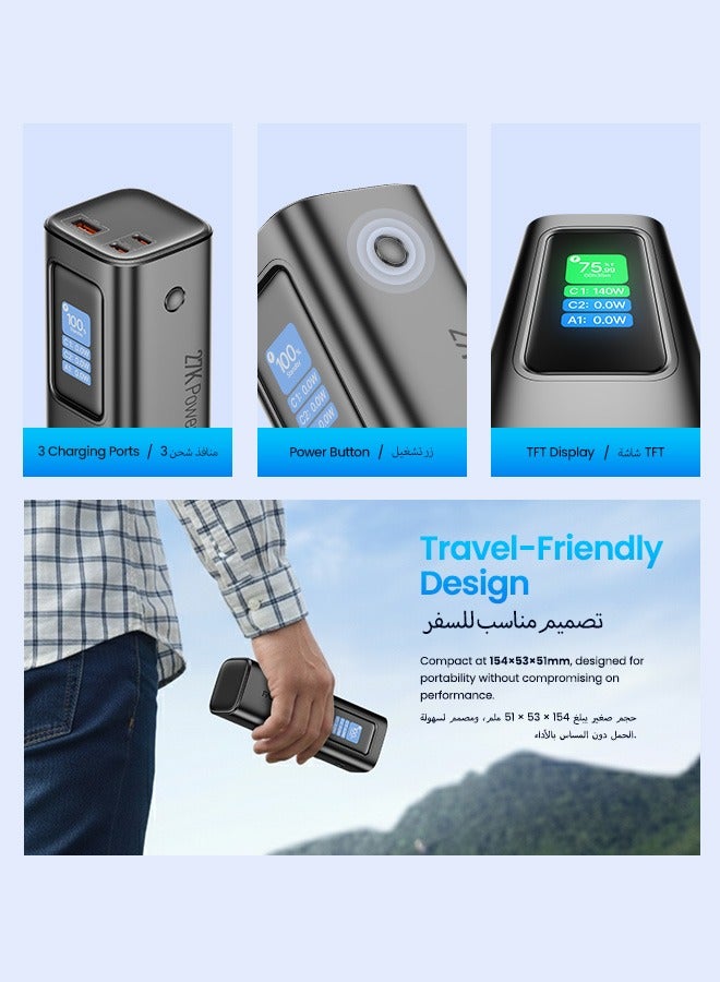 Faster Power Xtreme PX140 Watts 27600mAh Power Bank- 3 Ports (2xUSB-C + 1xUSB-A) 140W PD Fast Charging Smart TFT Display- Travel Friendly Safety Protection for MacBook, iPhone, Android, Dell, Xiaomi - Image 4