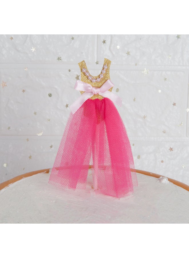 Cake Decoration Card-inserting Pearl Princess Yarn Dress Baby Pink Dress Wedding Birthday Party Baking Plug-in 1 Pack-Specifications:Pearl Gold Pink Rose Red Skirt Blue Knot ] - Image 1