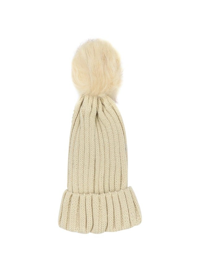 Caviotess Baby Boys Girls Rhinestone Beanie Hat Knit Warm Winter Hat Faux Fur Pom Pom Cap for Toddlers - Image 4