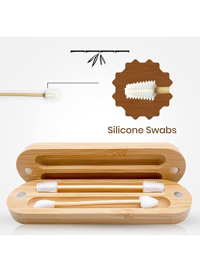 Excefore 2 Pack Reusable Cotton Buds For Ears With Magnetic Bamboo Travel Case Set For Ear Cleaning And Makeup - Image 3