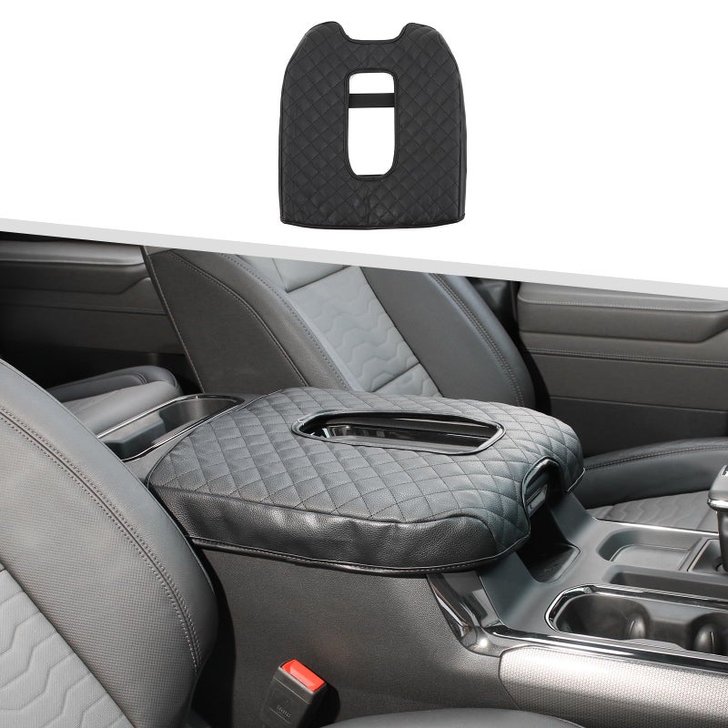 Jimen Center Console Cover Compatible with Chevy SilveradoGMC Sierra 20192023 PU Leather Armrest Pad for Chevy Suburban 20202023 for Chevy TahoeGMC Yukon 20212023 Black